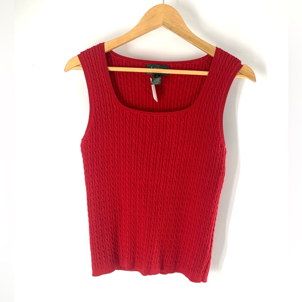 Lauren Ralph Lauren Shirt Womens M Red Sleeveless Linen Blend Top Blouse Anchor